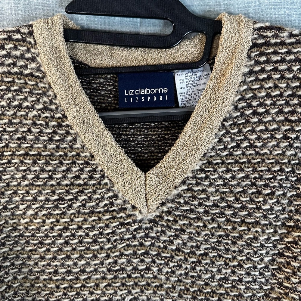 Liz Claiborne Lizsport Chunky Knit V-Neck Sweater Earth Tones Vintage Small S - Picture 3 of 11